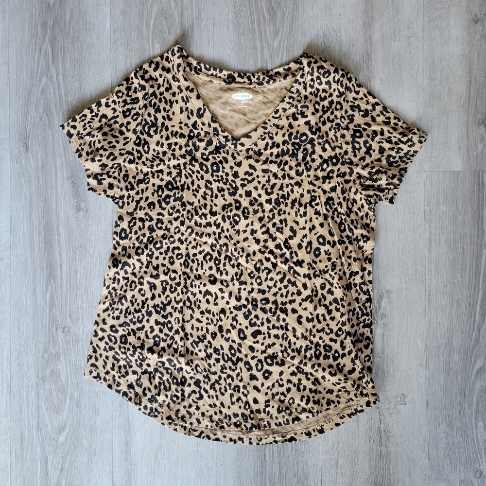 Leopard Print Cotton V-neck T-shirt Women's M Old Navy